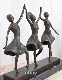 Bronze Trois Grazien Figure de Art Déco Chiparus 9kg Féminine Antique