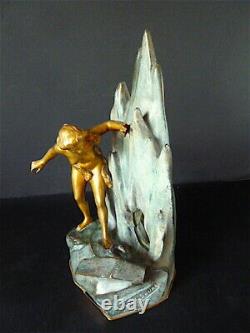 Bronze à Système Art Nouveau Femme nue Grotte Mystérieuse Médaille d'Or H GODET