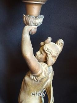 Bruchon / Paire de lampes à pétrole régule & verre émaillé / Femmes Art Nouveau