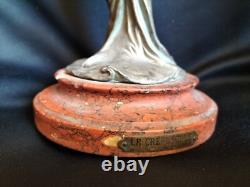 Bruchon / Paire de lampes à pétrole régule & verre émaillé / Femmes Art Nouveau