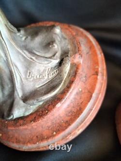 Bruchon / Paire de lampes à pétrole régule & verre émaillé / Femmes Art Nouveau