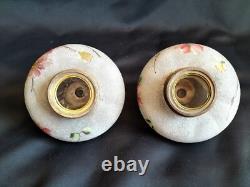 Bruchon / Paire de lampes à pétrole régule & verre émaillé / Femmes Art Nouveau