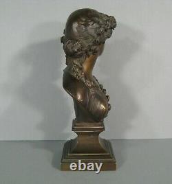 Buste Art Nouveau Jeune Femme A La Couronne De Fleurs Sculpture Bronze Ancien