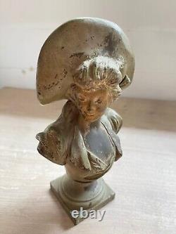 Buste De Femme Art Nouveau Signe Van Der Straeten En Regule Patine