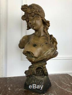 Buste De Jeune Femme En Terre Cuite Signé Morin Numeroté Epoque Art Nouveau