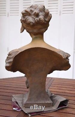 Buste Femme En Platre Art Nouveau / Signe Georges Morin (1874-1950)