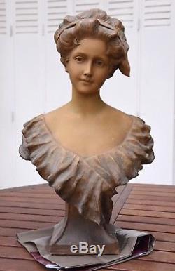 Buste Femme En Pltre Art Nouveau / Signe Georges Morin (1874-1950)