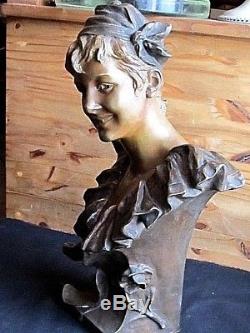 Buste Femme bronze de Georges Van Der Straeten style Art-Nouveau Estampille