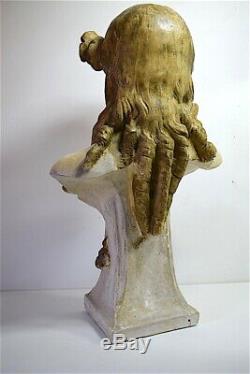 Buste Femme plâtre peint Art Nouveau jugendstil signé à identifier 64 cm