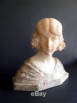 Buste de femme en albâtre bicolore Art Nouveau vers 1900