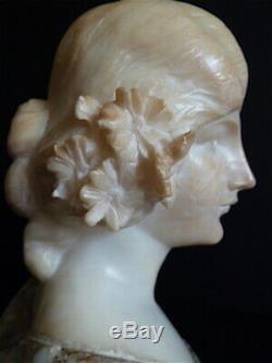 Buste de femme en albâtre bicolore Art Nouveau vers 1900