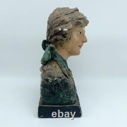 Buste de femme en platre polychrome La Tendresse Anton Nelson Art Nouveau