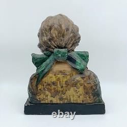 Buste de femme en platre polychrome La Tendresse Anton Nelson Art Nouveau