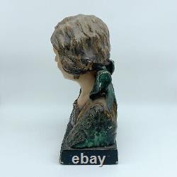 Buste de femme en platre polychrome La Tendresse Anton Nelson Art Nouveau