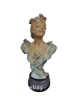 Buste de femme signé Alfred Foretay (1861-1944) en régule-Art Nouveau