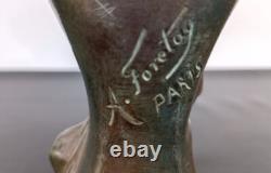 Buste de femme signé Alfred Foretay (1861-1944) en régule-Art Nouveau