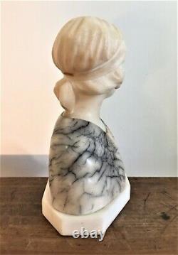 Buste de jeune femme Art-Nouveau en marbre blanc et albâtre