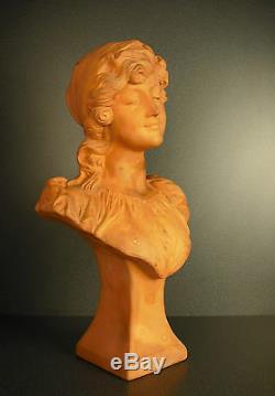 Buste de jeune femme Joseph LE GULUCHE art nouveau Jugend Style sculpture 43 cm