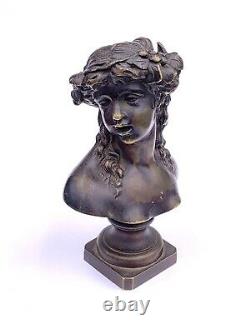 Buste en bronze femme Art Nouveau signé EH c. 1900 Antique women bust statuette