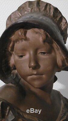Buste en plâtre Art Nouveau d'une jeune femme signé R. Aurili