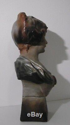 Buste en plâtre Rosette, signé F. CITTI. Art Nouveau d'une jeune femme