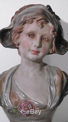 Buste en plâtre Rosette, signé F. CITTI. Art Nouveau d'une jeune femme