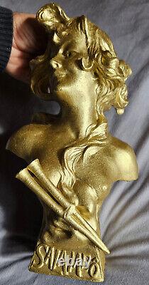 Buste régule Re-patiné en doré Femme art nouveau SALAMBO signé Franz IFFLAND