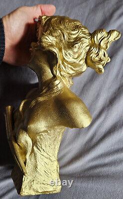 Buste régule Re-patiné en doré Femme art nouveau SALAMBO signé Franz IFFLAND
