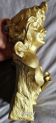 Buste régule Re-patiné en doré Femme art nouveau SALAMBO signé Franz IFFLAND