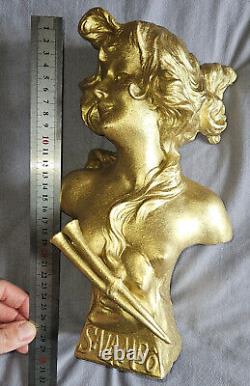 Buste régule Re-patiné en doré Femme art nouveau SALAMBO signé Franz IFFLAND