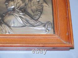 -CADRE PLAQUE ARGENT (testé) PROFIL JEUNE FEMME ART NOUVEAU cadre Bois D