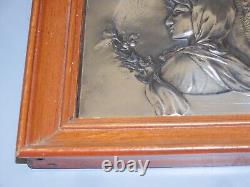 -CADRE PLAQUE ARGENT (testé) PROFIL JEUNE FEMME ART NOUVEAU cadre Bois D