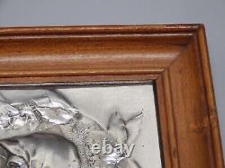 -CADRE PLAQUE ARGENT (testé) PROFIL JEUNE FEMME ART NOUVEAU cadre Bois D