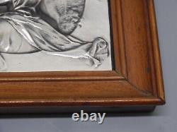 -CADRE PLAQUE ARGENT (testé) PROFIL JEUNE FEMME ART NOUVEAU cadre Bois D