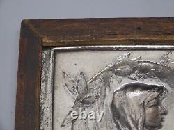 -CADRE PLAQUE ARGENT (testé) PROFIL JEUNE FEMME ART NOUVEAU cadre Bois D