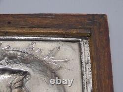 -CADRE PLAQUE ARGENT (testé) PROFIL JEUNE FEMME ART NOUVEAU cadre Bois D