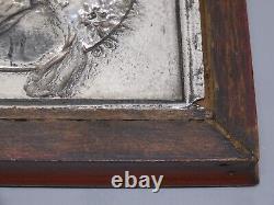 -CADRE PLAQUE ARGENT (testé) PROFIL JEUNE FEMME ART NOUVEAU cadre Bois D
