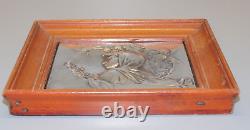 -CADRE PLAQUE ARGENT (testé) PROFIL JEUNE FEMME ART NOUVEAU cadre Bois D
