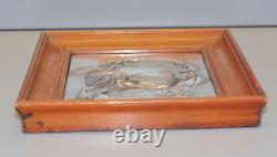 -CADRE PLAQUE ARGENT (testé) PROFIL JEUNE FEMME ART NOUVEAU cadre Bois D