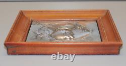 -CADRE PLAQUE ARGENT (testé) PROFIL JEUNE FEMME ART NOUVEAU cadre Bois D