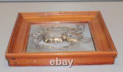 -CADRE PLAQUE ARGENT (testé) PROFIL JEUNE FEMME ART NOUVEAU cadre Bois D