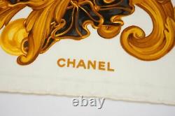 CHANEL 98cm Grand Format Écharpe 100% Soie Art Nouveau Motif Crème 5270k
