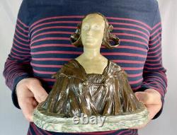 CHARLES IELMONI (19-20è) SPLENDIDE BUSTE SCULPTURE ART NOUVEAU 1900 FEMME BRONZE