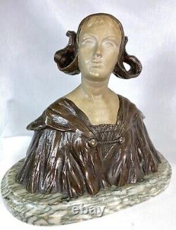 CHARLES IELMONI (19-20è) SPLENDIDE BUSTE SCULPTURE ART NOUVEAU 1900 FEMME BRONZE
