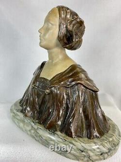 CHARLES IELMONI (19-20è) SPLENDIDE BUSTE SCULPTURE ART NOUVEAU 1900 FEMME BRONZE