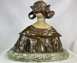 CHARLES IELMONI (19-20è) SPLENDIDE BUSTE SCULPTURE ART NOUVEAU 1900 FEMME BRONZE