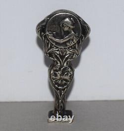 Cachet Art nouveau en argent décor floral et femme sceau pour cire