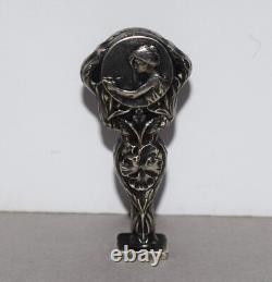 Cachet Art nouveau en argent décor floral et femme sceau pour cire