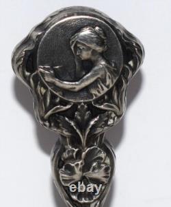 Cachet Art nouveau en argent décor floral et femme sceau pour cire
