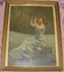 Cadre 1900 Chromo Lithographie Art Nouveau Femme à La Flûte Double & Iris